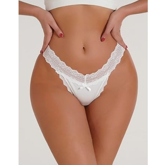 💋Sexy Panties Floral Lace Cut Out Thongs Mid Waist Underwear Briefs White - Picture 3 of 8